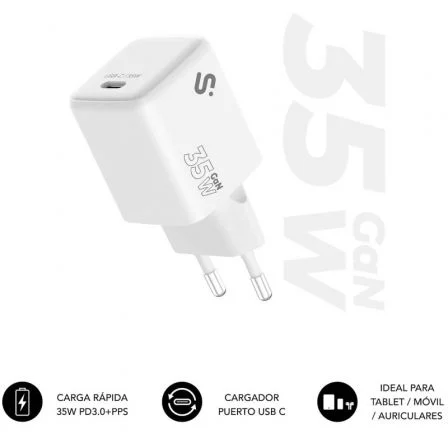 CARGADOR PARED/VIAJE USB-C GaN 35W PD BLANCO SUBBLIM CARGADOR PARED/VIAJE USB-C GaN 35W PD BLANCO SUBBLIM